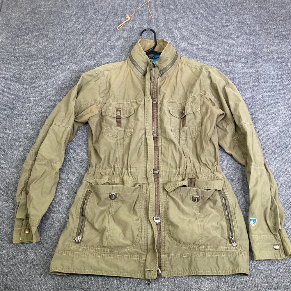 Kuhl Womens Olive Green Utility Field Jacket Military Style Drawstring Waist S